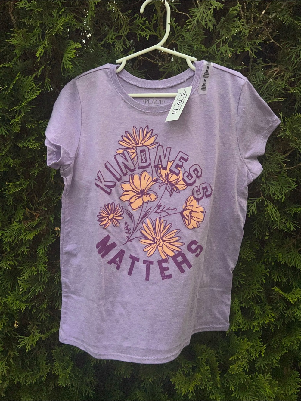 The Children's Place Lavender Tee with Yellow Floral "Kindness Matters" Graphic